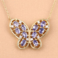 1.86 Carat Genuine Tanzanite and White Zircon .925 Sterling Silver Necklace
