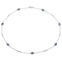 6.43 Carat Genuine Blue Sapphire and White Diamond .925 Sterling Silver Necklace