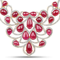 160.14 Carat Glass Filled Ruby and White Diamond .925 Sterling Silver Necklace