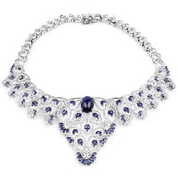 40.93 Carat Genuine Glass Filled Sapphire and White Diamond .925 Sterling Silver Necklace