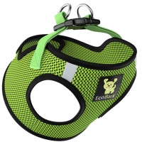 EcoBark Neon Green Step In Dog Harness - Rapid Fastener Reflective Soft Mesh Vest Halter for XXXS to Small Dogs and Puppies - BIG FRENCHIES