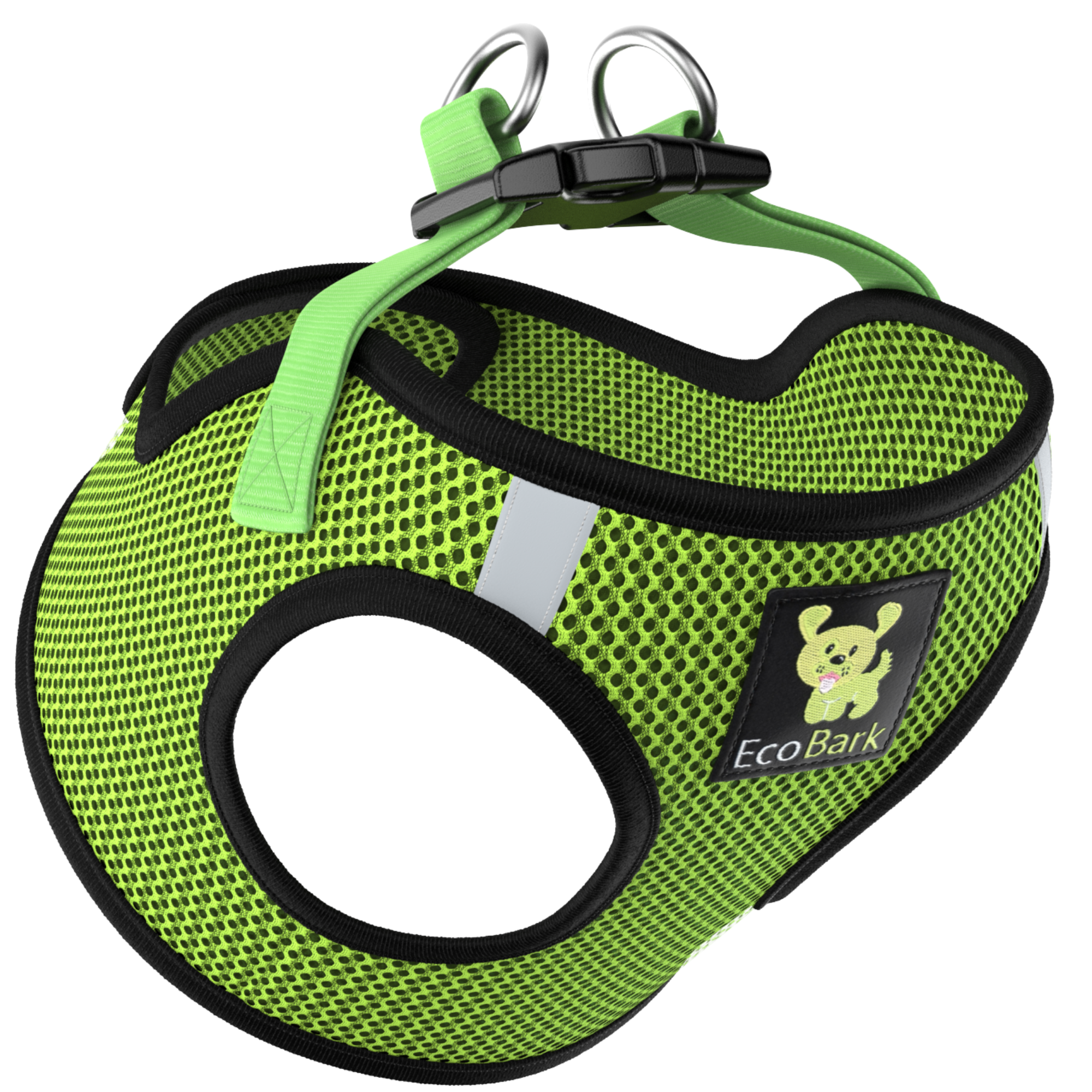 EcoBark Neon Green Step In Dog Harness - Rapid Fastener Reflective Soft Mesh Vest Halter for XXXS to Small Dogs and Puppies - BIG FRENCHIES