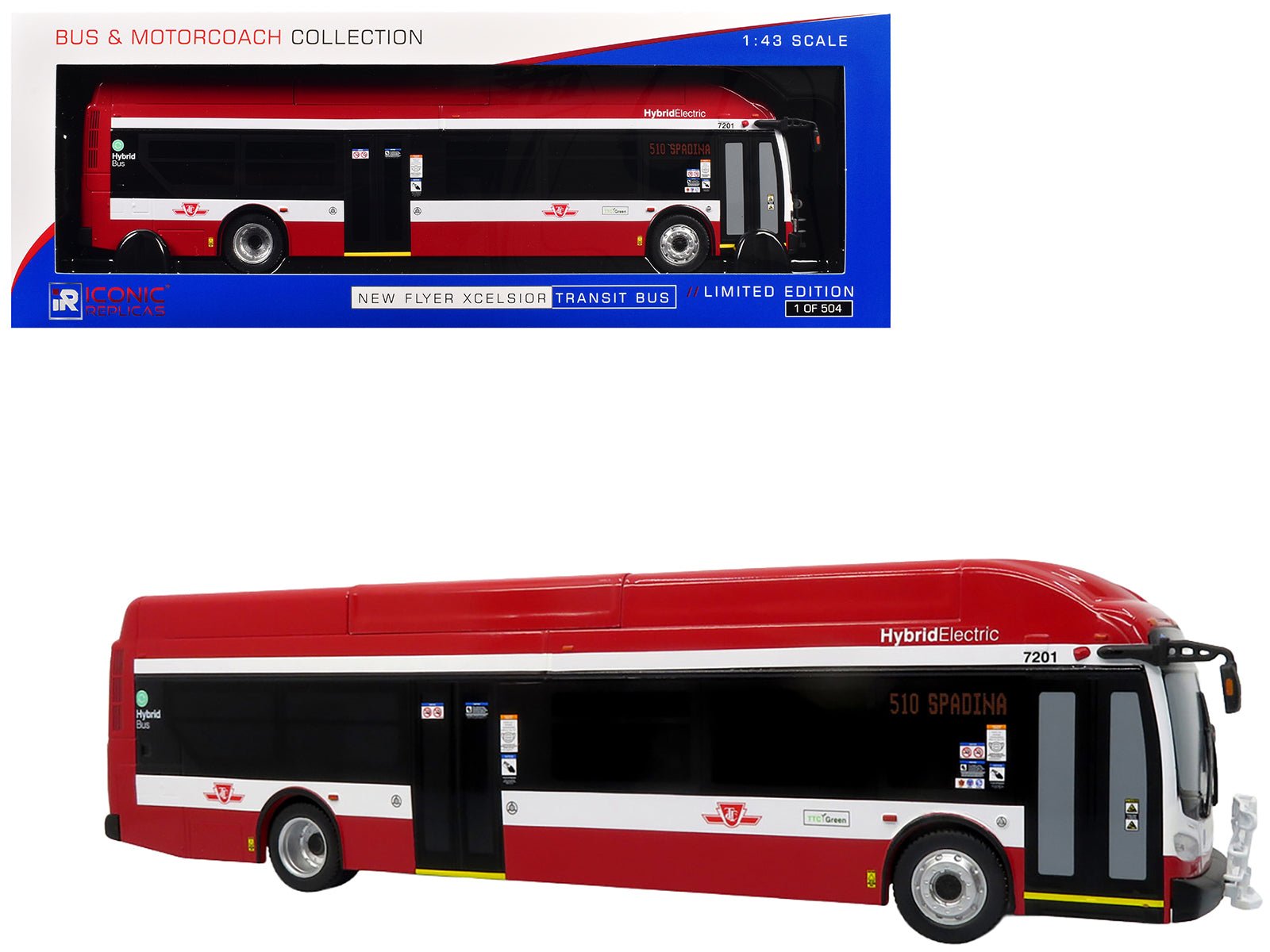 New Flyer Xcelsior Transit Bus "TTC – Toronto Transit Commission" Red and White "The Bus & Motorcoach Collection" Limited Edition to 504 Pieces Worldwide 1/43 Model by Iconic Replicas  free shipping USA