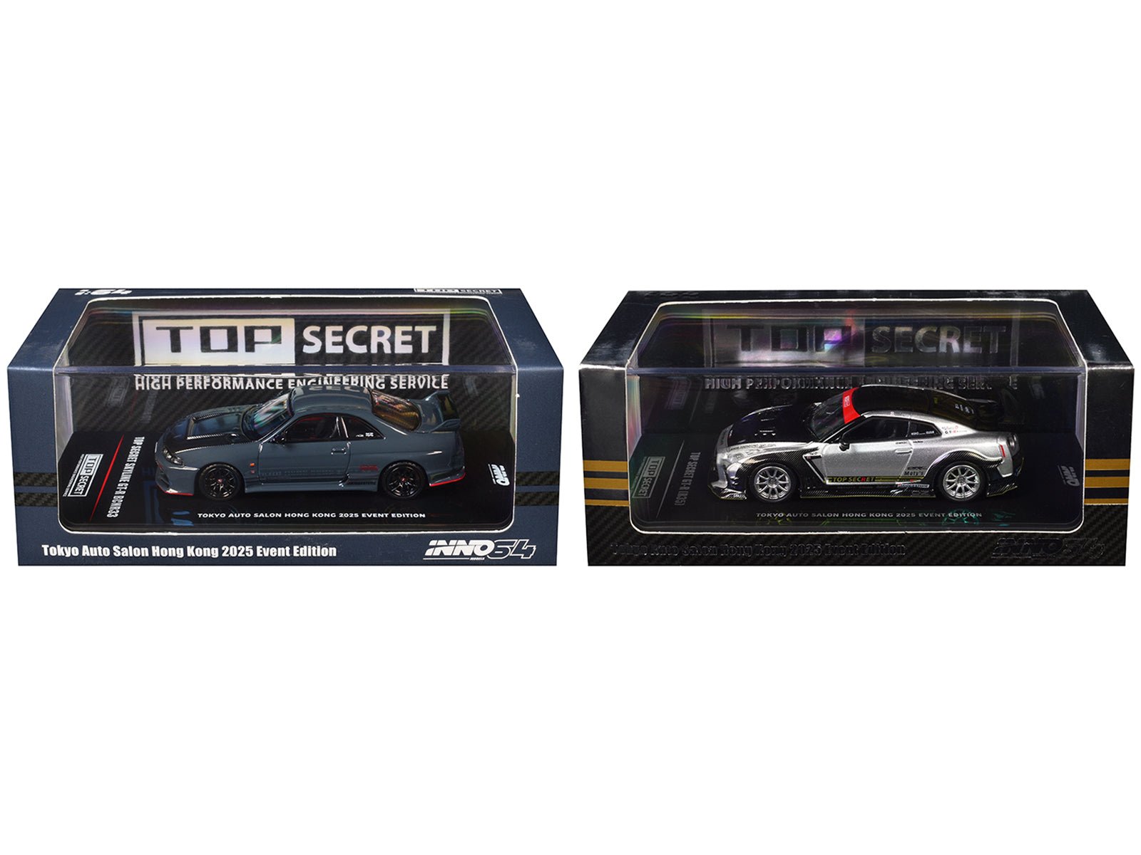 Nissan Top Secret "Tokyo Auto Salon Hong Kong 2025 Event Edition" Set of 2 Pieces 1/64 Diecast Model Car by Inno Models  free shipping USA