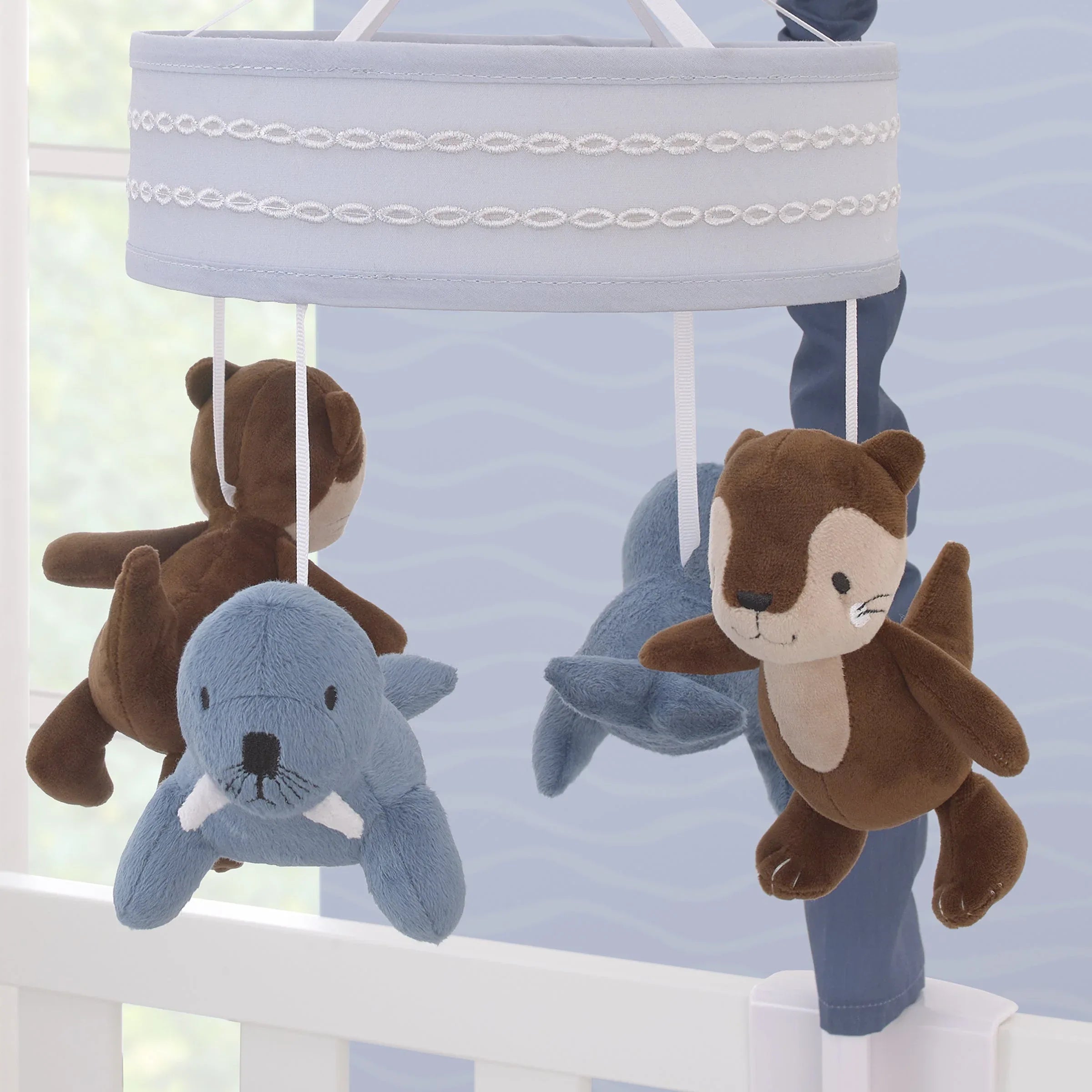 Arctic Adventure Light Blue and Brown Walrus and Sea Otter Plush Carousel Style Musical Mobile - BIG FRENCHIES