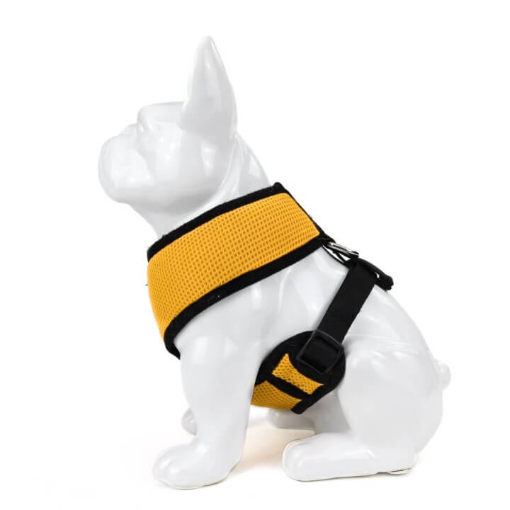 EcoBark Yellow Dog Harness - Over-the-Head Soft Mesh Dog Vest Halter for Small to Medium Dogs and Puppies - BIG FRENCHIES