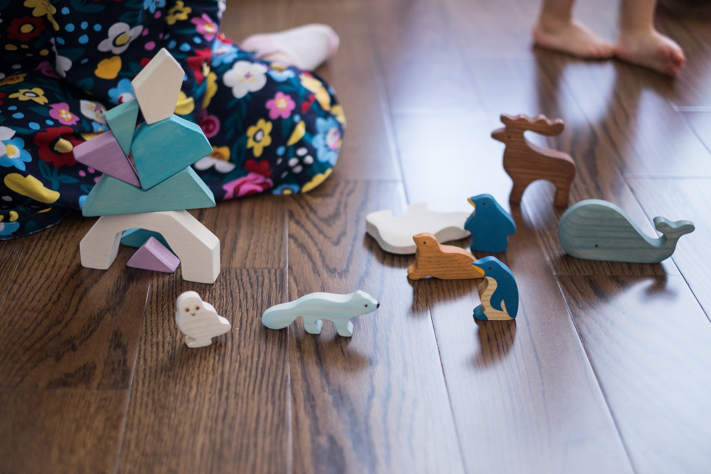 Waldorf Wooden Arctic Animals - Set of 8 Hand-Painted Polar Animals