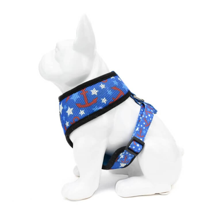 EcoBark Nautical Dog Harness - Over-the-Head Soft Mesh Vest Halter for Small to Medium Dogs - BIG FRENCHIES