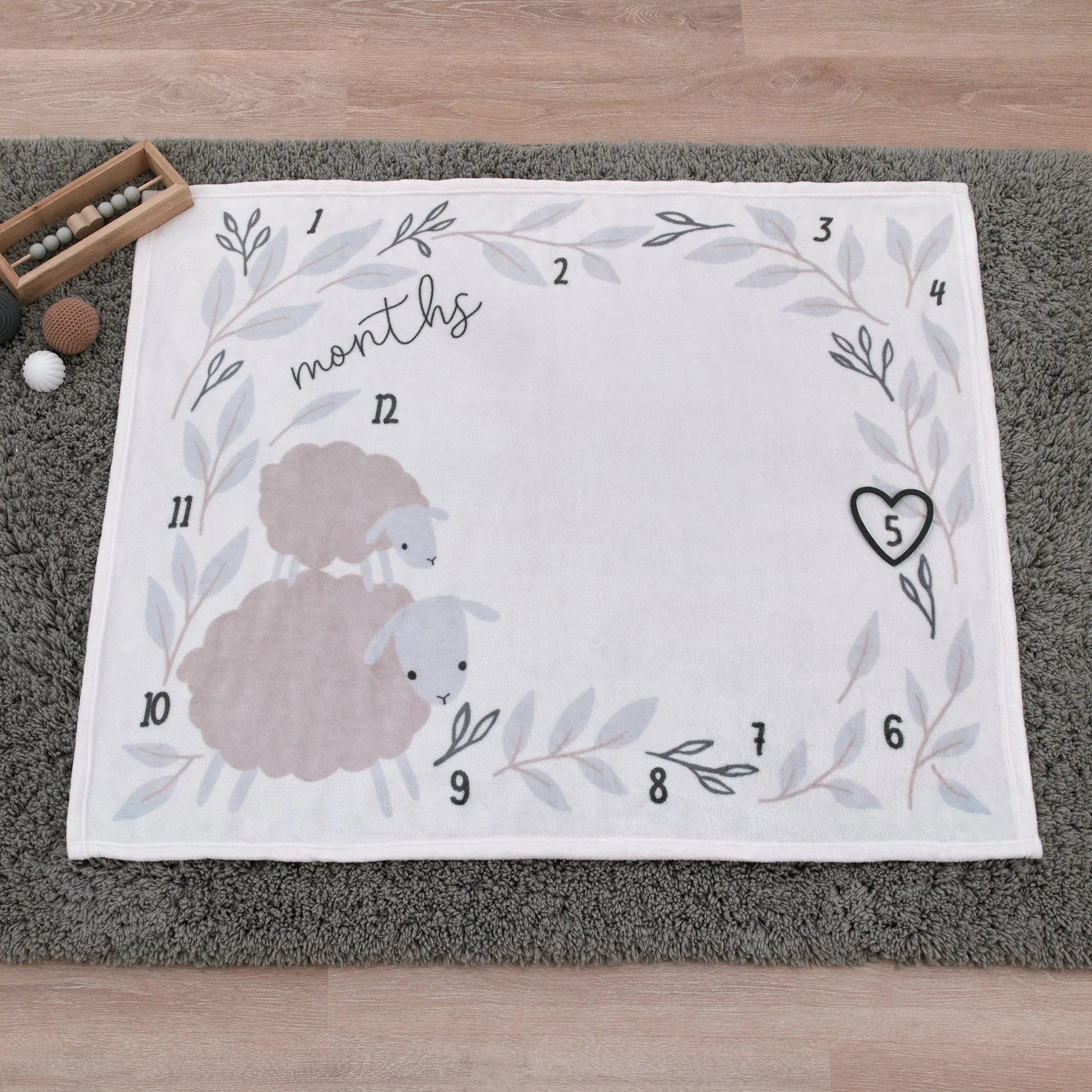 NoJo Together is Better White, Gray, and Taupe Mama and Baby Lamb Milestone Blanket - BIG FRENCHIES