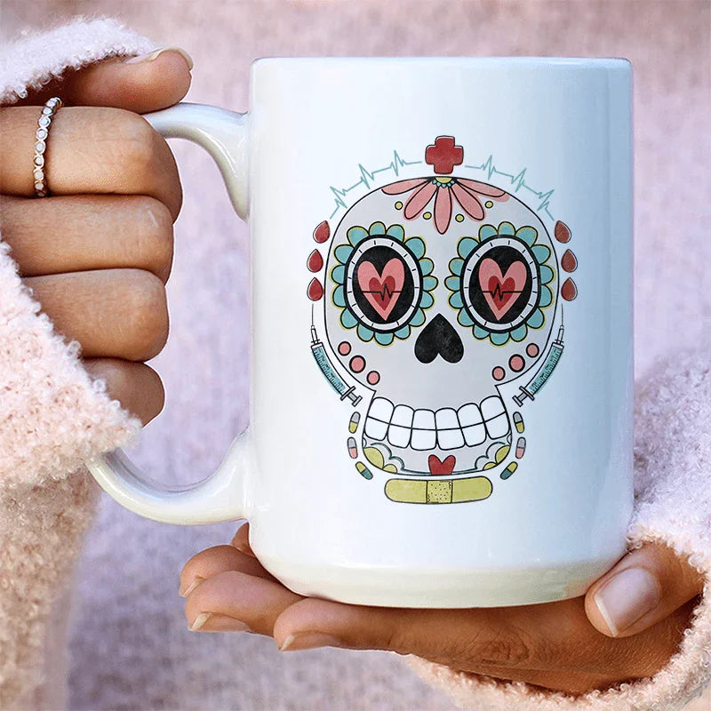 Nurse Sugar Skull Ceramic Mug 15 oz - BIG FRENCHIES