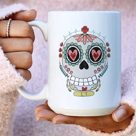 Nurse Sugar Skull Ceramic Mug 15 oz - BIG FRENCHIES