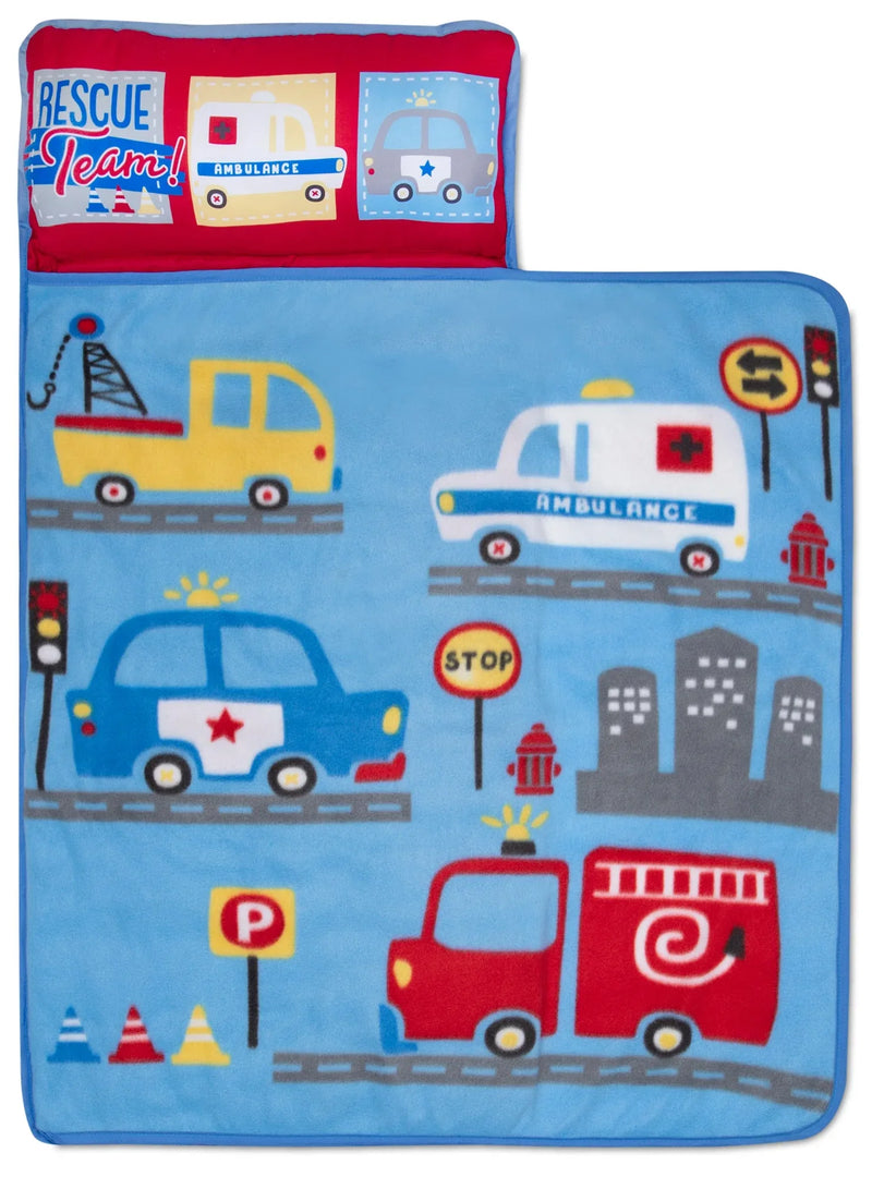 NoJo Rescue Team First Responders Toddler Nap Mat - Includes Attached Pillow and Fleece Blanket - BIG FRENCHIES