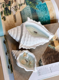 Ocean’s Whisper Candle in Jesmonite Shell – Coastal Calm at Home