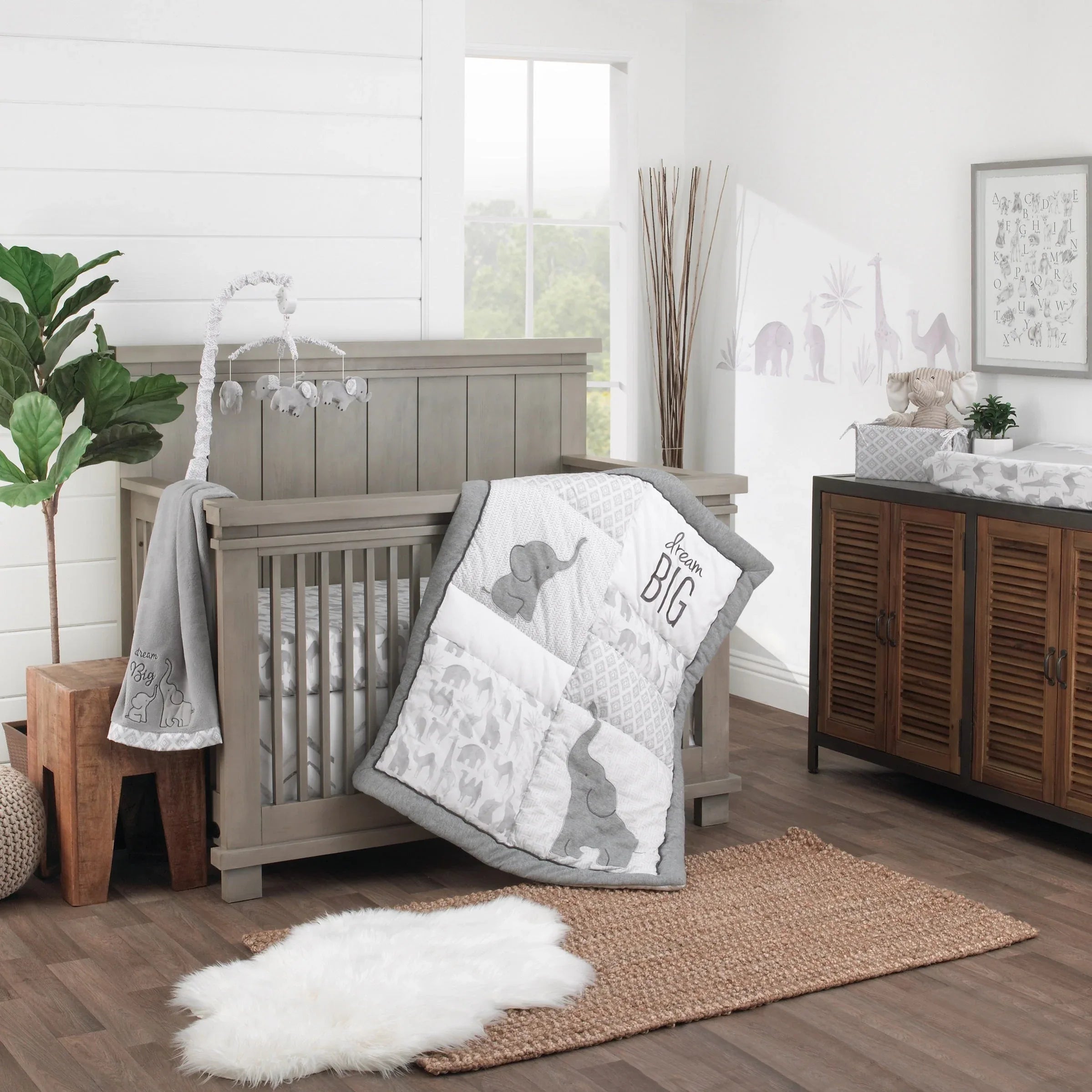 Elephant Tribe Grey and White 100% Cotton Photo Op Fitted Crib Sheet - BIG FRENCHIES