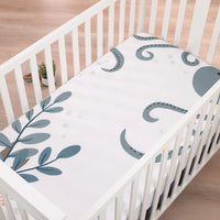 Explore Dream Discover Light Blue, Navy, and White Octopus 100% Cotton Nursery Photo Op Fitted Crib Sheet - BIG FRENCHIES