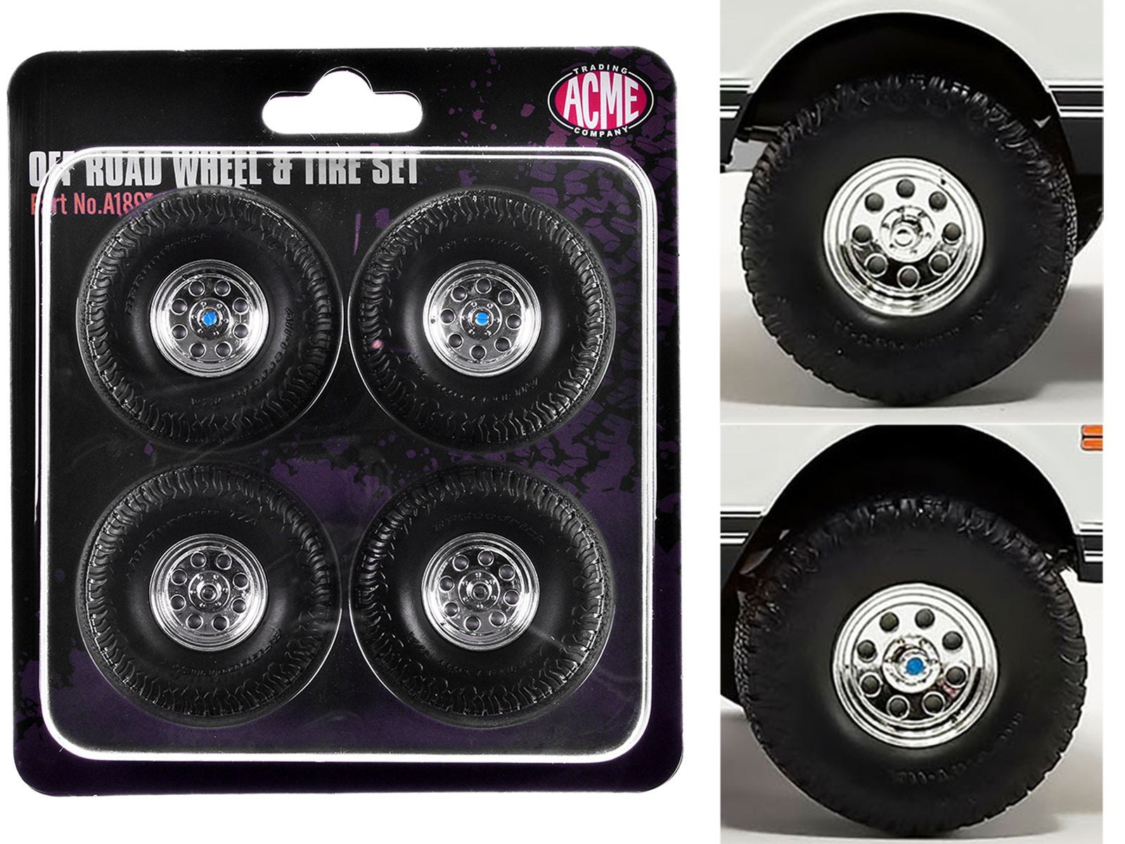 "Offroad" 35" Mag Wheel and Tire Set of 4 pieces from 1971 Chevrolet K5 Blazer for 1/18 Scale Models by ACME  free shipping USA