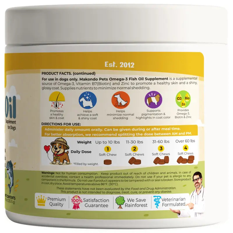 Omega 3 for Dogs - Salmon Oil - 120 Soft Chews - BIG FRENCHIES