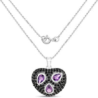 3.19 Carat Genuine Amethyst and Black Spinel .925 Sterling Silver Pendant