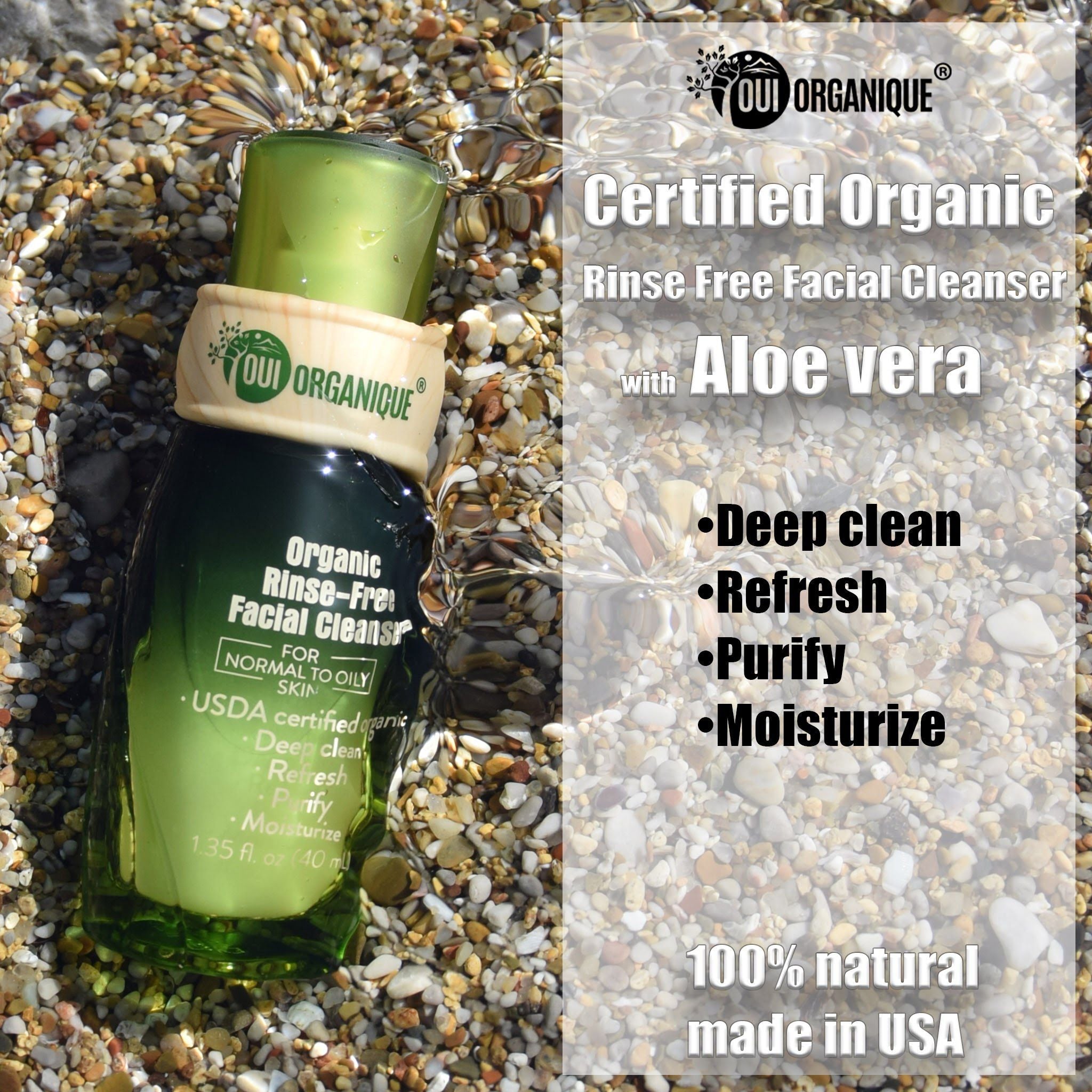 Certified Organic Rinse Free Facial Cleanser|Aloe vera All -in-1 Skin freshener All skin Types even Sensitive/Baby's wipe - BIG FRENCHIES