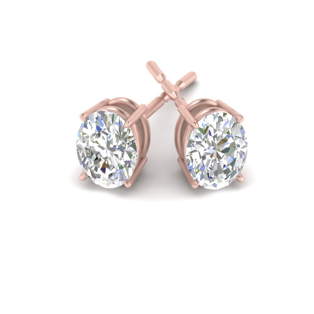 Classic Four Prong Oval Diamond Solitaire Stud Earrings (1.00 Ct - 10.00 Ct)