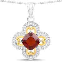 1.63 Carat Genuine Hessonite and White Diamond 18K Yellow Gold with .925 Sterling Silver Pendant