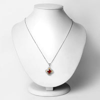 1.63 Carat Genuine Hessonite and White Diamond 18K Yellow Gold with .925 Sterling Silver Pendant