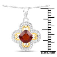 1.63 Carat Genuine Hessonite and White Diamond 18K Yellow Gold with .925 Sterling Silver Pendant