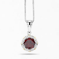 2.32 Carat Genuine Garnet and White Diamond 14K Yellow Gold with .925 Sterling Silver Pendant