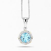 2.32 Carat Genuine Swiss Blue Topaz and White Diamond 14K Yellow Gold with .925 Sterling Silver Pendant