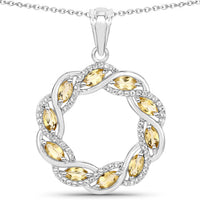 1.73 Carat Genuine Citrine and White Topaz .925 Sterling Silver Pendant