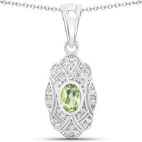 0.55 Carat Genuine Peridot and White Topaz .925 Sterling Silver Pendant
