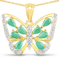 1.90 Carat Genuine Emerald and White Diamond .925 Sterling Silver Pendant