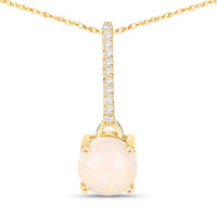 0.53 Carat Genuine Ethiopian Opal and White Diamond 10K Yellow Gold Pendant