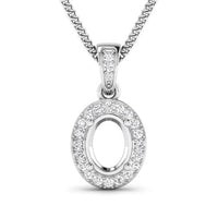 0.18 Carat Genuine White Diamond 14K White Gold Semi Mount Pendant - holds 8x6mm Oval Gemstone