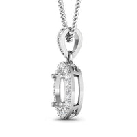 0.18 Carat Genuine White Diamond 14K White Gold Semi Mount Pendant - holds 8x6mm Oval Gemstone