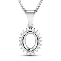 0.13 Carat Genuine White Diamond 14K White Gold Semi Mount Pendant - holds 8x6mm Oval Gemstone