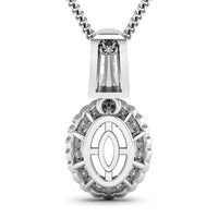 0.22 Carat Genuine White Diamond 14K White Gold Semi Mount Pendant - holds 9x7mm Oval Gemstone
