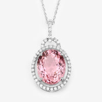 3.90 Carat Genuine Pink Tourmaline and White Diamond 14K White Gold Pendant