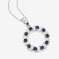 1.30 Carat Genuine Blue Sapphire and White Topaz .925 Sterling Silver Pendant