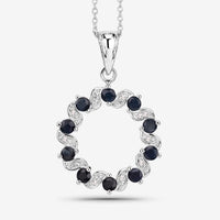1.30 Carat Genuine Blue Sapphire and White Topaz .925 Sterling Silver Pendant