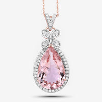 8.14 Carat Genuine Morganite and White Diamond 14K Rose Gold Pendant