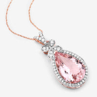 8.14 Carat Genuine Morganite and White Diamond 14K Rose Gold Pendant
