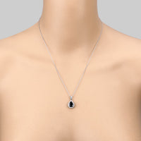 2.09 Carat Genuine Blue Sapphire and White Diamond 14K White Gold Pendant
