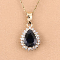 2.09 Carat Genuine Blue Sapphire and White Diamond 14K Yellow Gold Pendant