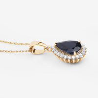 2.09 Carat Genuine Blue Sapphire and White Diamond 14K Yellow Gold Pendant