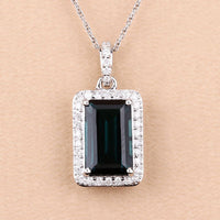 3.55 Carat Genuine Green Tourmaline and White Diamond 14K White Gold Pendant