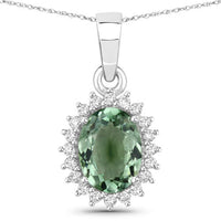 1.39 Carat Genuine Green Tourmaline and White Diamond 14K White Gold Pendant
