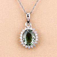 1.39 Carat Genuine Green Tourmaline and White Diamond 14K White Gold Pendant