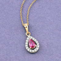 1.03 Carat Genuine Ruby and White Diamond 14K Yellow Gold Pendant