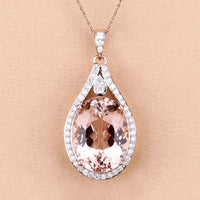 9.31 Carat Genuine Morganite and White Diamond 14K Rose Gold Pendant